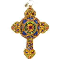 2023 Brilliant Bejeweled Cross Glass Ornament