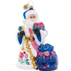 2023 Floral Folk Santa Glass Ornament