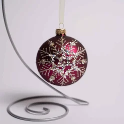 3 Inch Burgundy Glass Ball With Snowflake