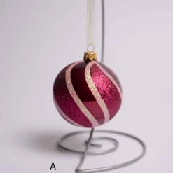 3 Inch Glass Pink And Red Glitter Swirl Ball