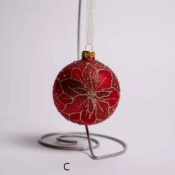 3 Inch Glass Poinsettia Ball