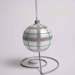 3 Inch Glass Silver Blue Checkered Ball