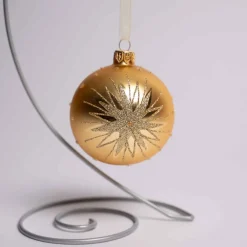 3 Inch Gold Glass Ball With Snowflake