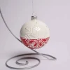 3 Inch Red And White Glass Snowflake Ball