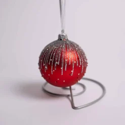 3 Inch Red Glass Ball With Silver Dripping