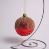 3 Inch Red Glass Ball With Gold Dripping