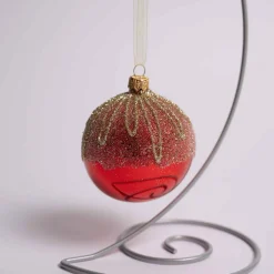 3 Inch Red Glass Ball With Gold Dripping