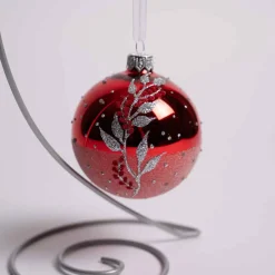 3 Inch Red Glass Ball With Silver Leaf