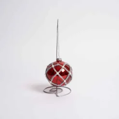 4 Inch Red Mercury Glass Tinsel Ball Ornament