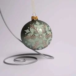 3 Inch Sage Glass Snowflake Ball