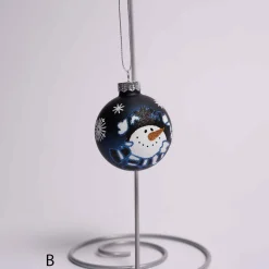 3 Inch Silver Or Blue Glass Ball With Snowman