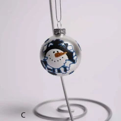 3 Inch Silver Or Blue Glass Ball With Snowman