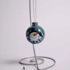 3 Inch Silver Or Blue Glass Ball With Snowman