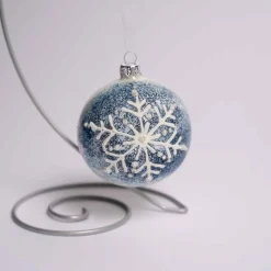 3 Inch White And Blue Glass Snowflake Ball