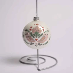 3 Inch White Glass Ball With Pink Bird