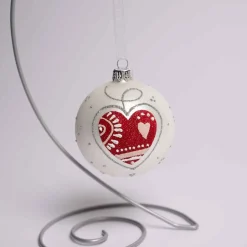 3 Inch White Glass Ball With Heart