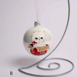 3 Inch White Glass Ball With Cat
