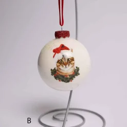 3 Inch White Glass Ball With Cat