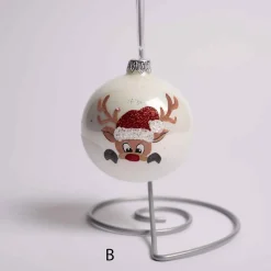 3 Inch White Glass Reindeer Or Santa Ball