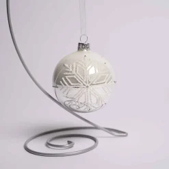 3 Inch White Glass With Snowflake Ball