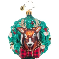 2023 Rustic Reindeer Wreath Glass Gem Ornament