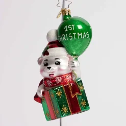 Baby Bear 1St Christmas Glass Ornament