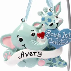 Baby's 1St Christmas Elephant Giraffe Boy