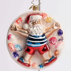 Beach Cherub Claus Glass Ornament
