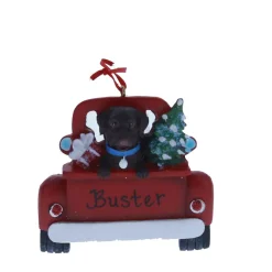 Chocolate Lab In Back Of Truck Ornament
