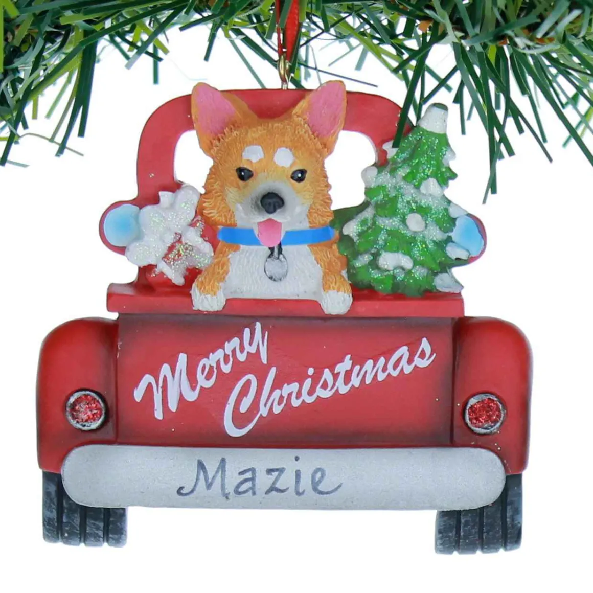 Corgi In Back Of Truck Ornament