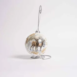 Deer With Winter Scene Glass Ornament