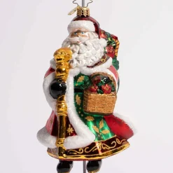 Festive Floral Santa Glass Ornament