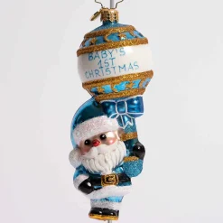 First Christmas Rattle Baby Blue Glass Ornament