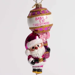 First Christmas Rattle Pretty In Pink Glass Ornament