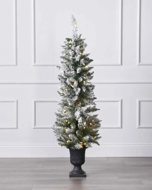 4.5Ft Flocked Potted Tree With Led Lights