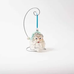 Glass Teal Santa Ornament