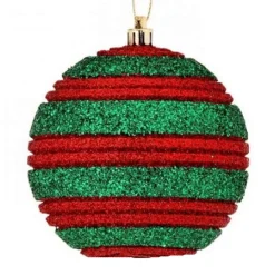 4In Red Green Glitter Stripe Ball