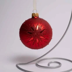 3Inch Red Glass Ball With Snowflake