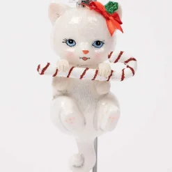 Noble Gems Cat With Candy Cane Ornament