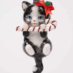 Noble Gems Cat With Candy Cane Ornament