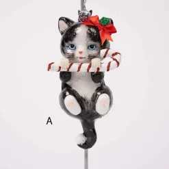 Noble Gems Cat With Candy Cane Ornament