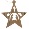 Olive Wood Star With Nativity Ornament