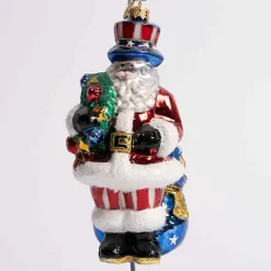 Proud Patriot Santa Glass Ornament