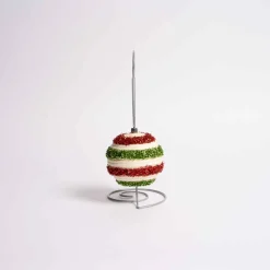 Red Green Tinsel Stripe Ball Ornament