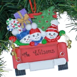 Red Truck Family Of Three Ornament