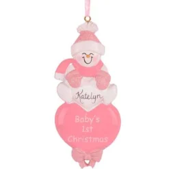 Snowman Heart Pink First Christmas