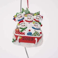 Snowman On Sled Family Of Five