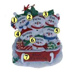 Snowman On Sled Family Of Six