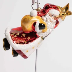 Star Bright Santa Glass Ornament