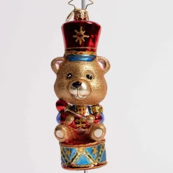 Tiny Teddy Drummer Boy Glass Ornament